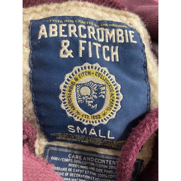 Abercrombie & Fitch Teen Men's Small Thick Heavy Burgundy Distressed Hoodie - Picture 11 of 14